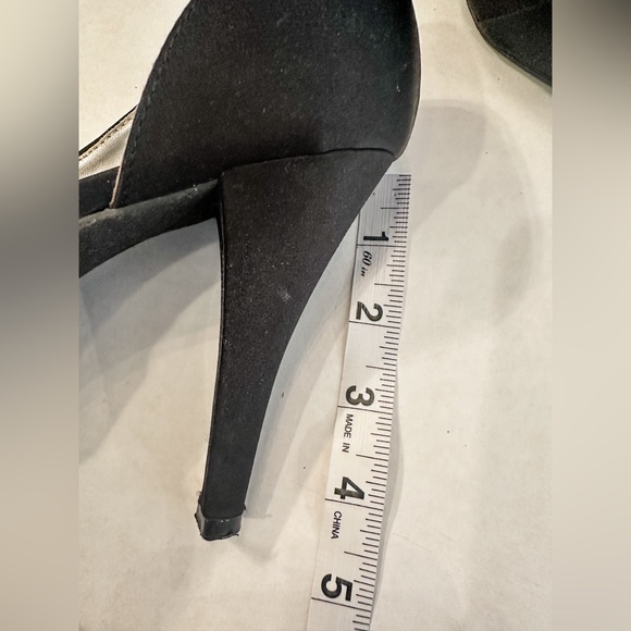 Black Satin with Peep Toe Michelangelo Heels Size 9 - Picture 4 of 6